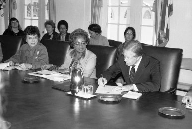 President Jimmy Carter signs a Presidential Proclamation designating the week of March 8, 1980, as the first National Women’s History Week
