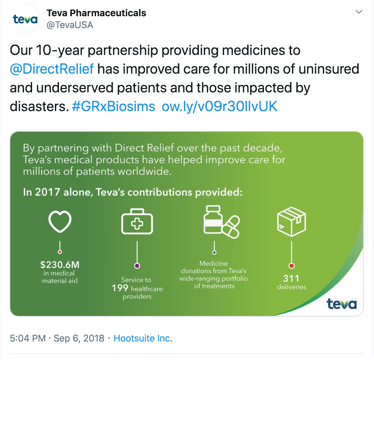 Tweet by Teva Pharmaceuticals