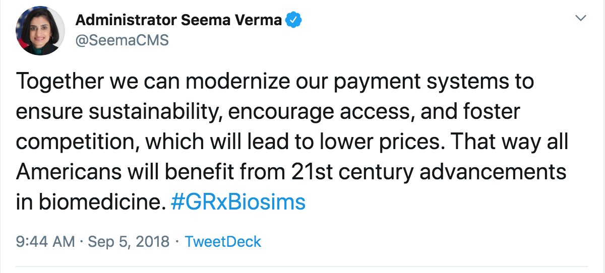 Tweet by Administrator Seema Verma