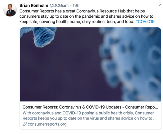 Brian Ronholm COVID-19 Tweet